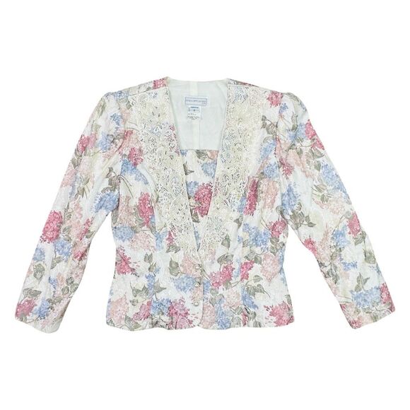 Vintage 80’s Jessica McClintock Gunne Sax Floral Pearl Detail Blouse - Size 16 - Picture 6 of 9